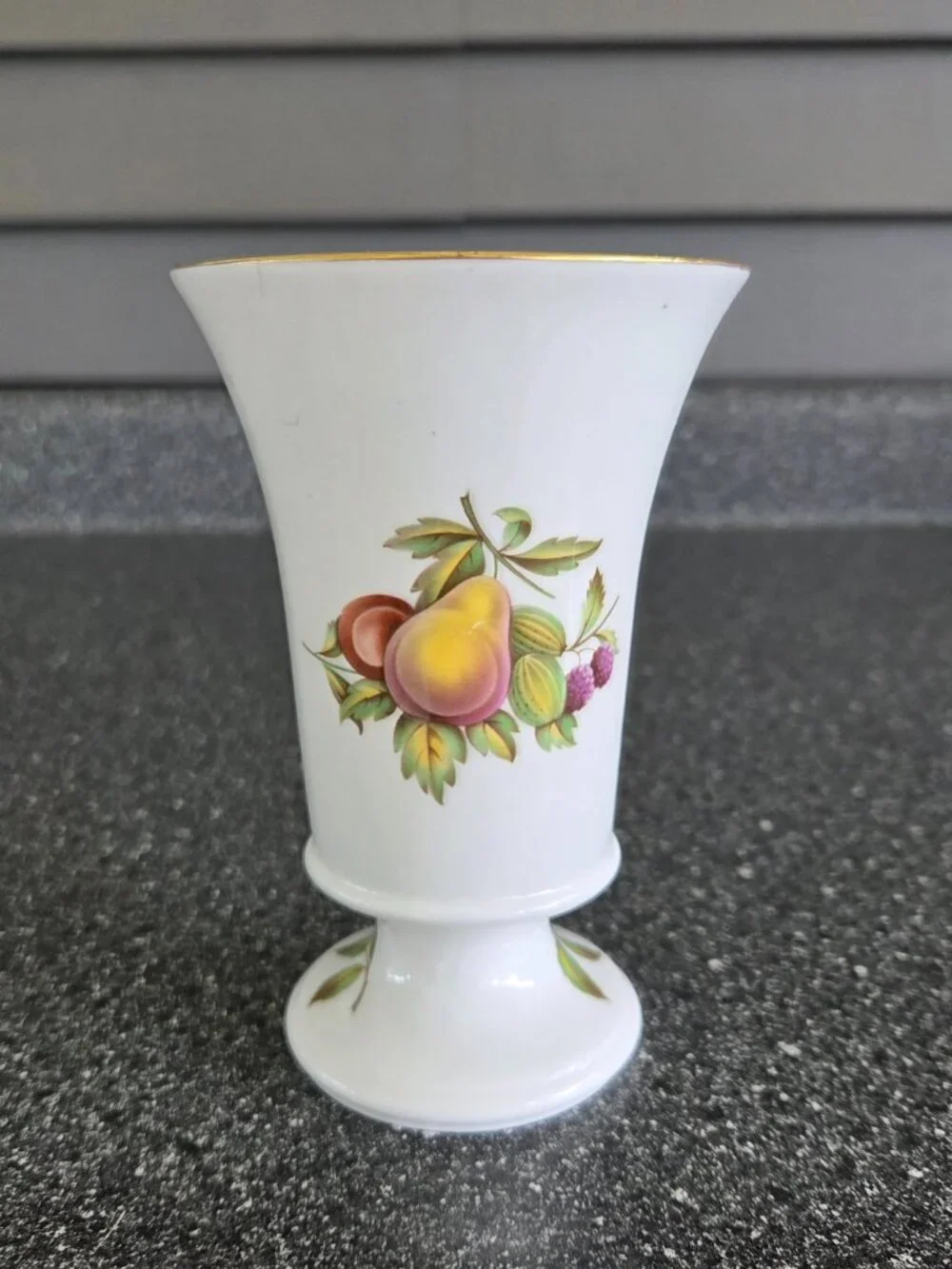 Vintage Spode Bone China Footed Spilled/Bud Vase Fruit & Foliage Gold Rim J 172